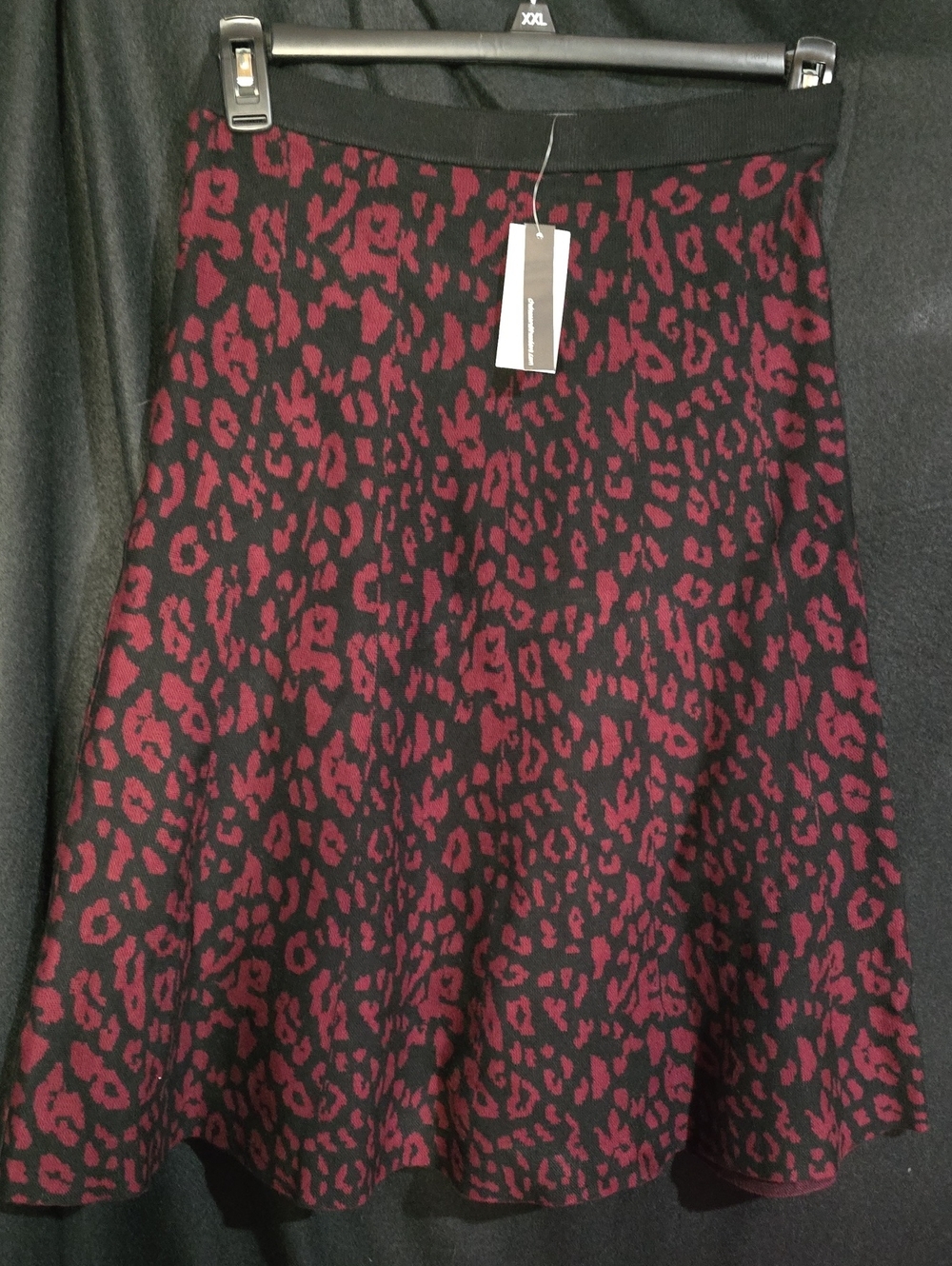 Chelsea & Theodore Black and Burgundy Leopard Print Skater Skirt